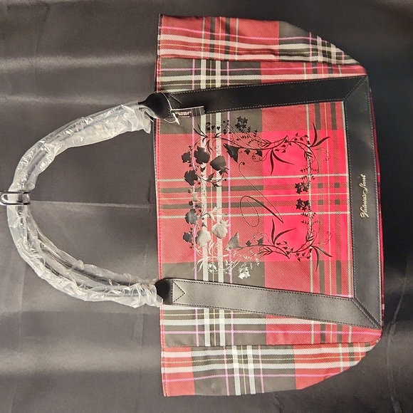 Victorias Secret PLAID Tote Weekender Tartan Plaid Black Red Logo Carry On NEW - Picture 6 of 16